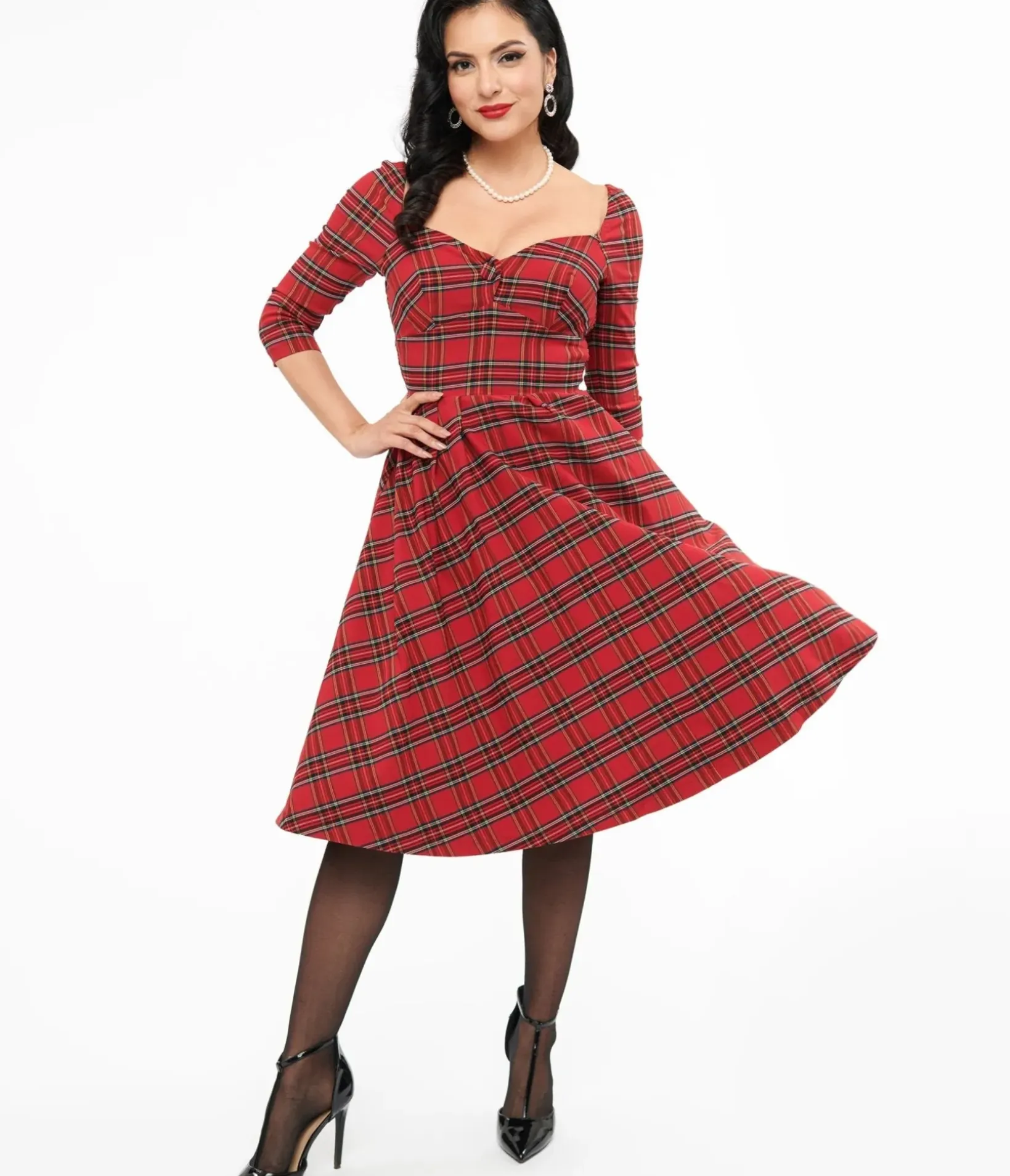Unique Vintage Swing|Everyday Dresses>1950s Red Plaid Lamar Swing Dress