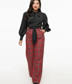 Unique Vintage Pants|Work Wear>1950s Red Plaid Wide Leg Trousers