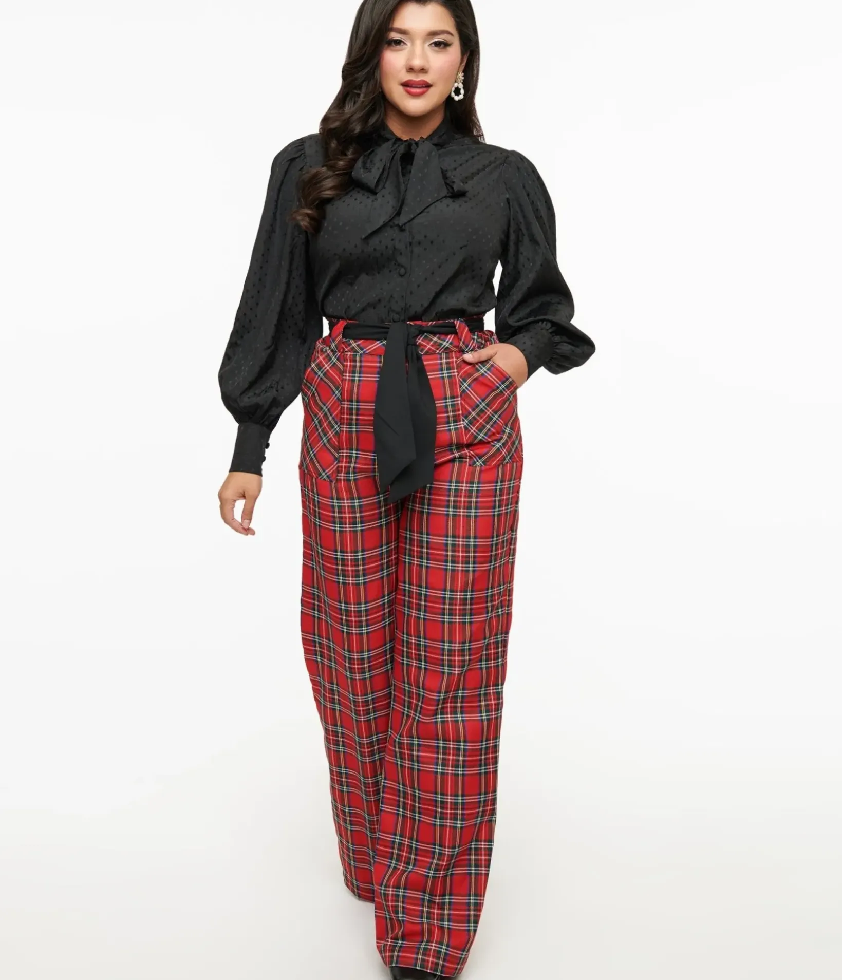 Unique Vintage Pants|Work Wear>1950s Red Plaid Wide Leg Trousers