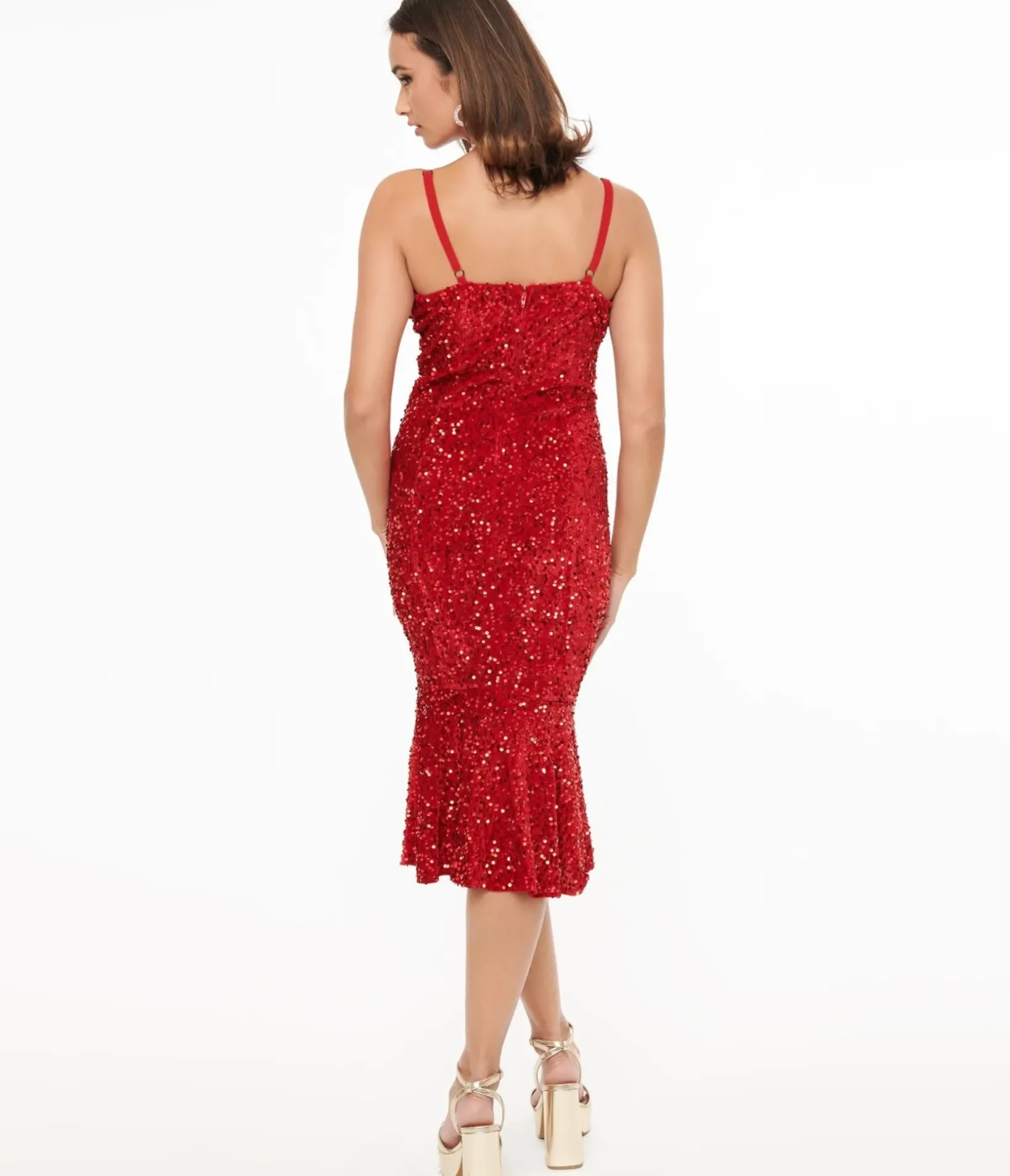 Unique Vintage Pencil|Everyday Dresses>1970s Red Velvet Sequin Rizzo Wiggle Dress