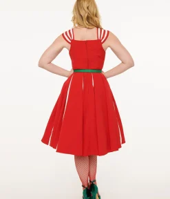 Unique Vintage Swing|Everyday Dresses>1950s Red & White Stripe Swing Dress