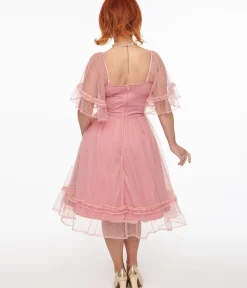 Unique Vintage Swing|Everyday Dresses>1950s Rose Ruffle Sweetheart Swing Dress