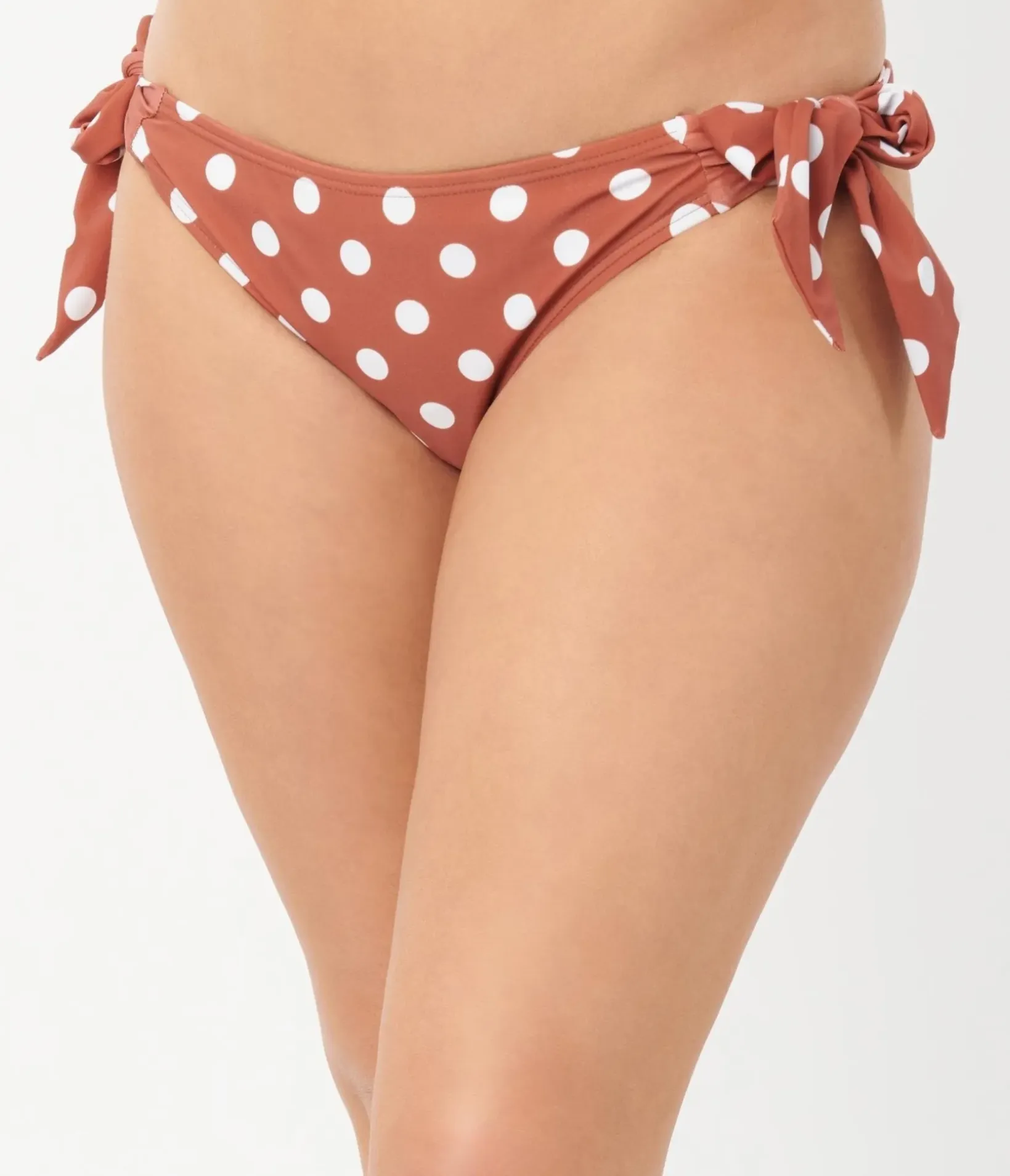 Unique Vintage Swim Bottoms|Two Piece Swim>1970s Rust & White Dot Sweet & Sash-y Swim Bottom