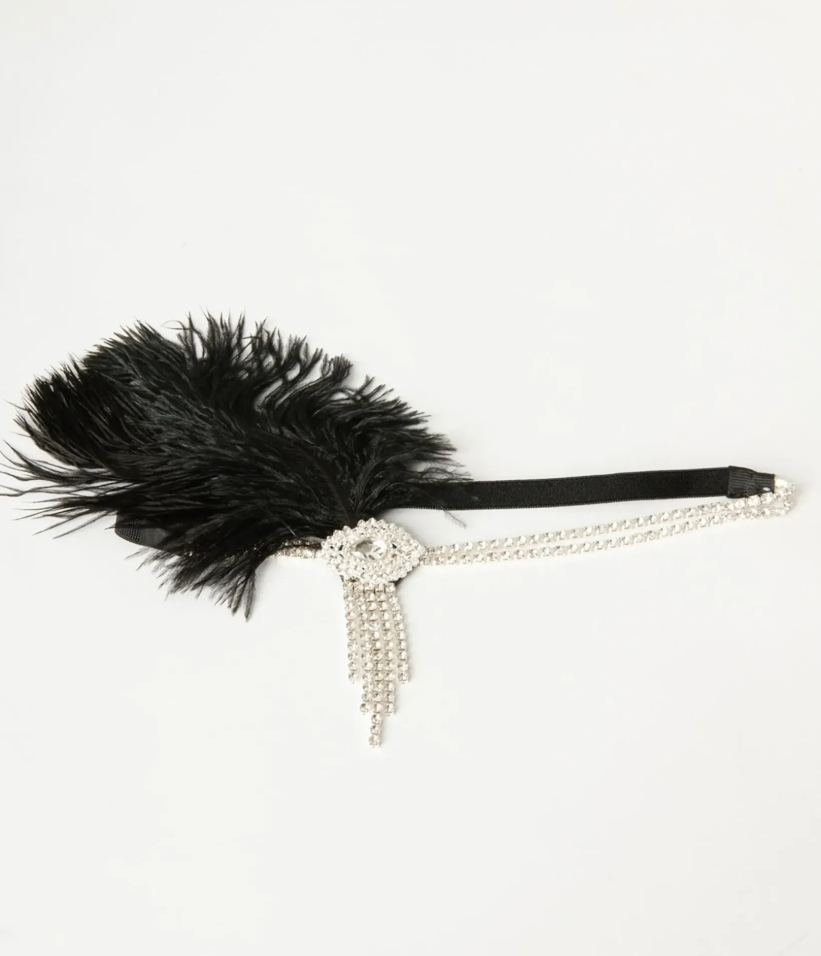 Unique Vintage Special Occasion|Flapper Accessories>1920s Silver Rhinestone & Black Feather Headband