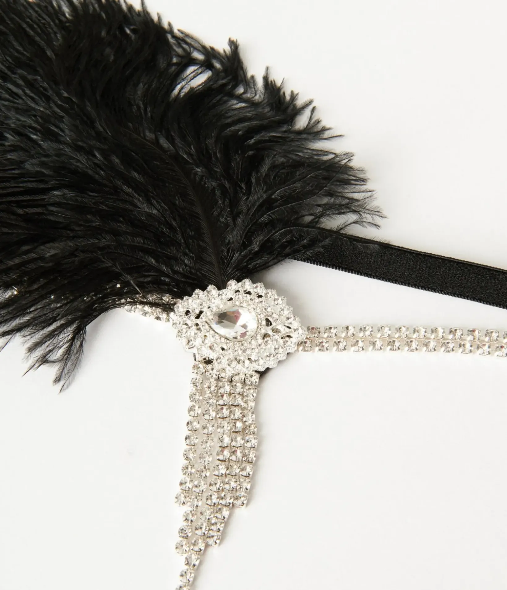 Unique Vintage Special Occasion|Flapper Accessories>1920s Silver Rhinestone & Black Feather Headband