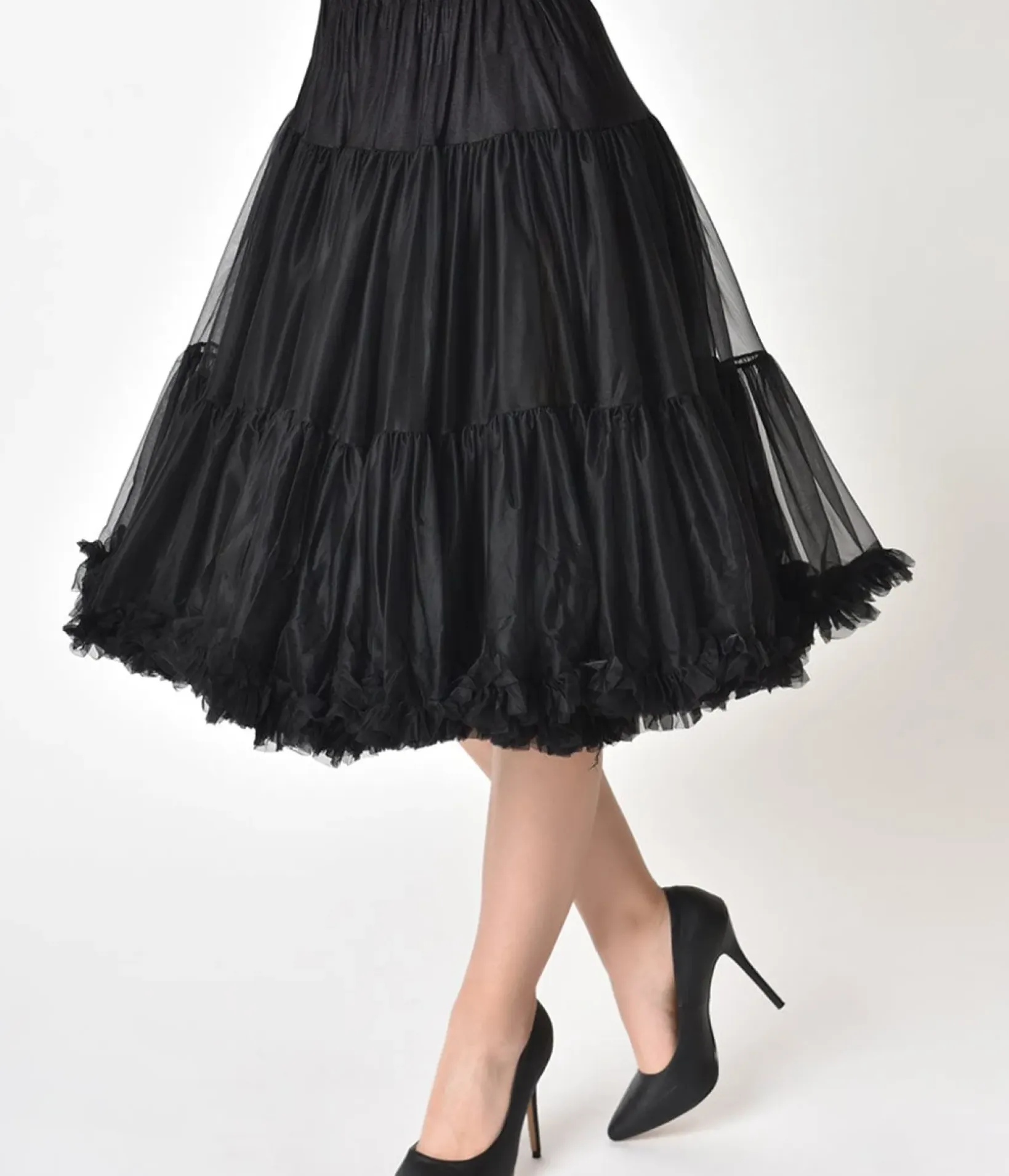 Unique Vintage All Things Black|Halloween>1950s Style Black Ruffled Petticoat Crinoline