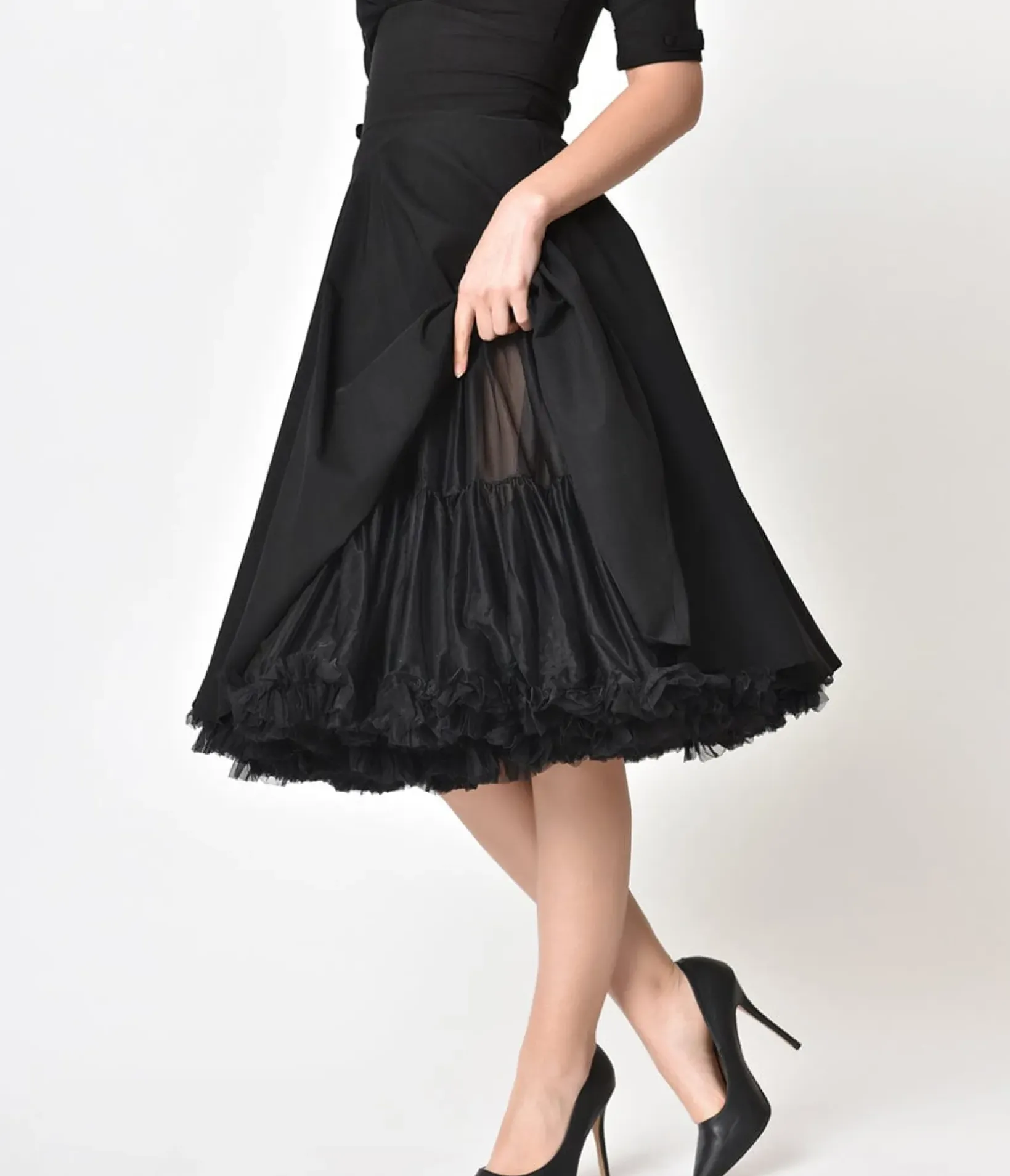 Unique Vintage All Things Black|Halloween>1950s Style Black Ruffled Petticoat Crinoline