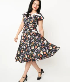 Unique Vintage Pocket Dresses|Halloween>Sugar Skulls Hedda Swing Dress