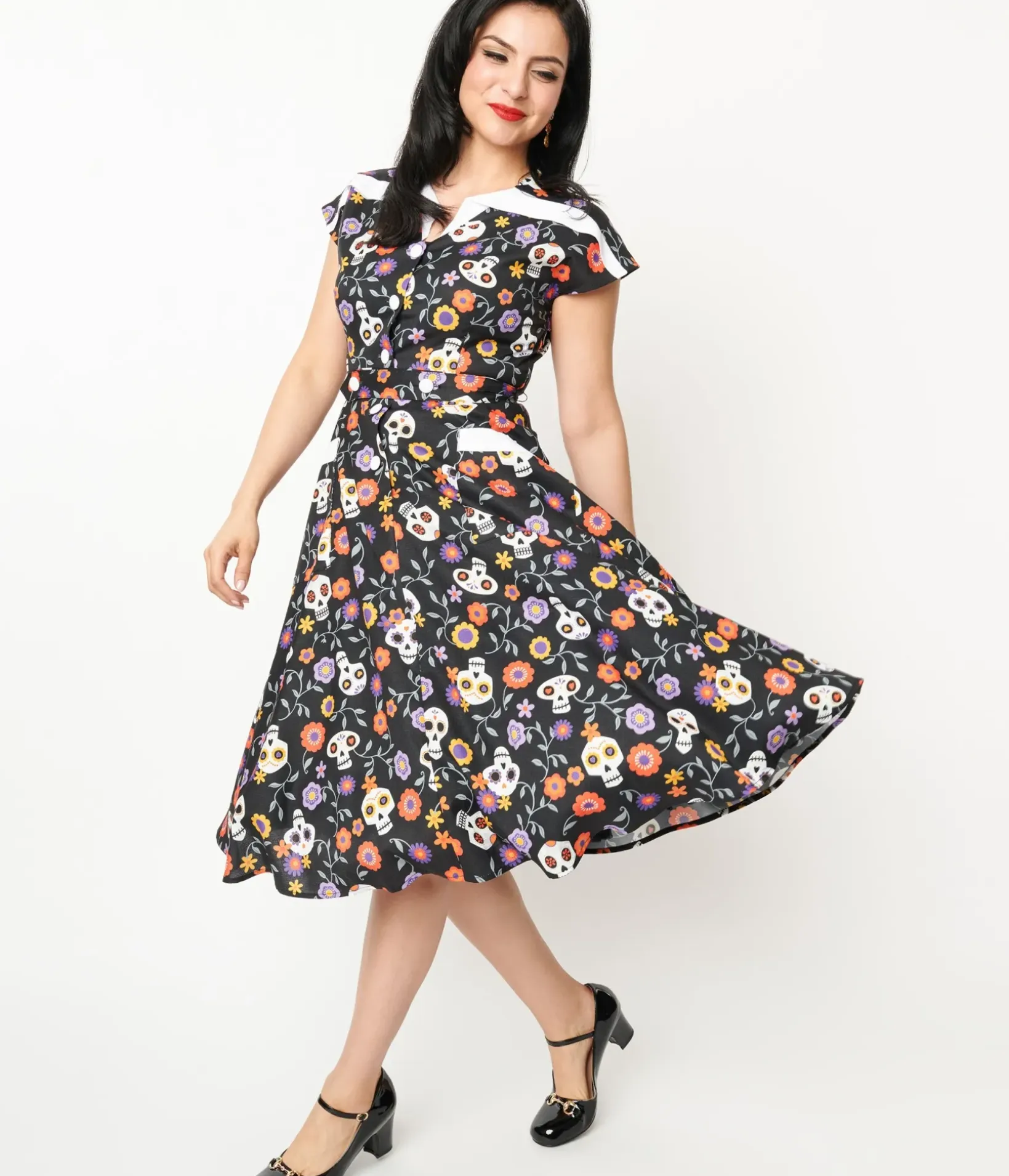 Unique Vintage Pocket Dresses|Halloween>Sugar Skulls Hedda Swing Dress