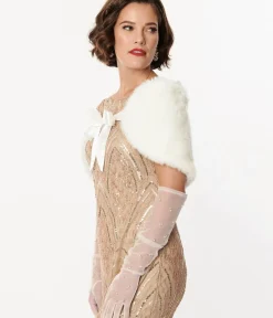 Unique Vintage Special Occasion|Prom Accessories>1920s White Faux Fur Ribbon Shawl