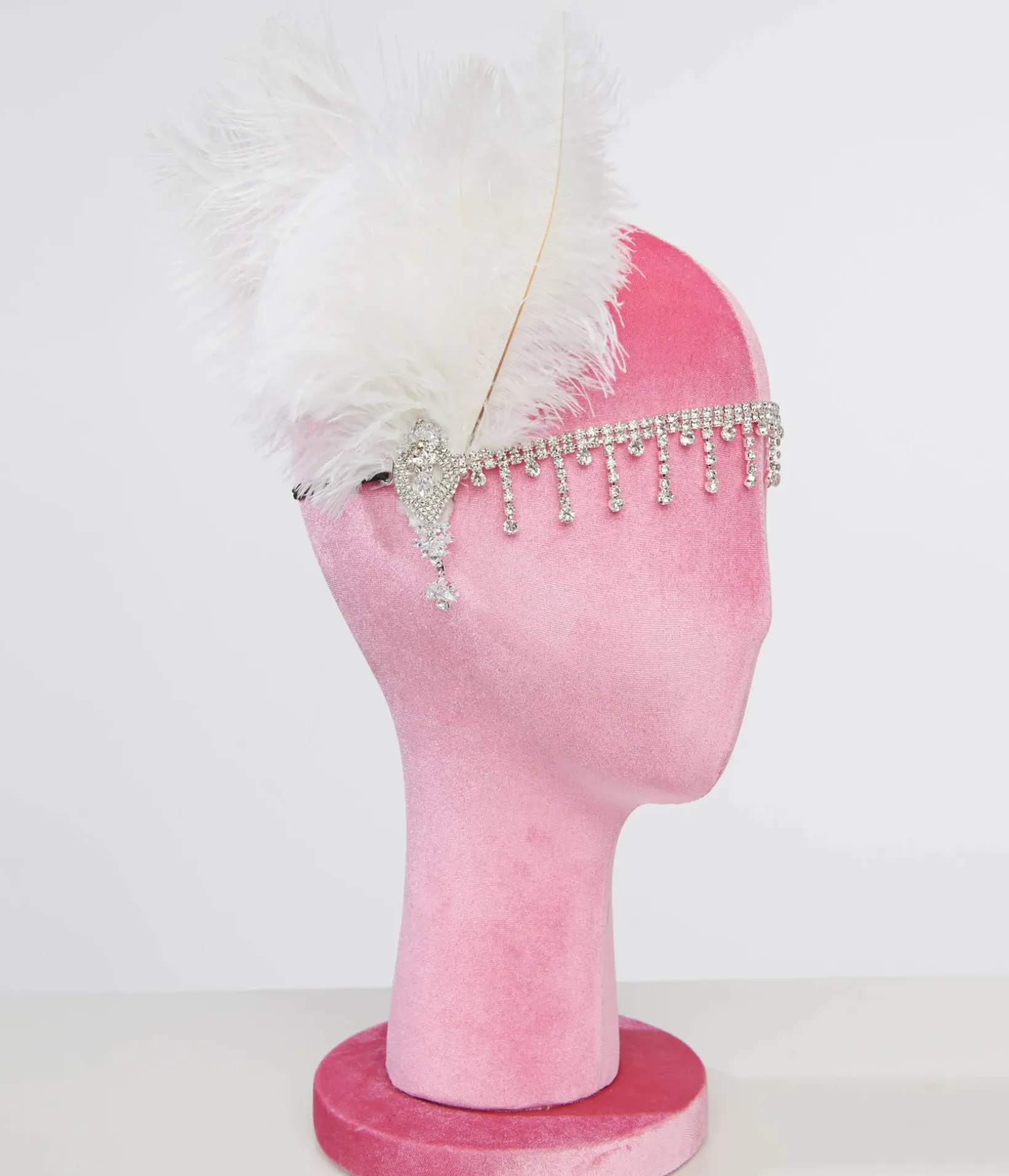 Unique Vintage Special Occasion|Flapper Accessories>1920s White Feather & Silver Rhinestone Headband