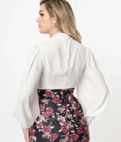 Unique Vintage Blouses|Work Wear>1940s White Neck Tie Gwen Blouse