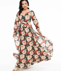 Unique Vintage Maxi|Everyday Dresses>1970s White & Red Floral Farrah Maxi Dress