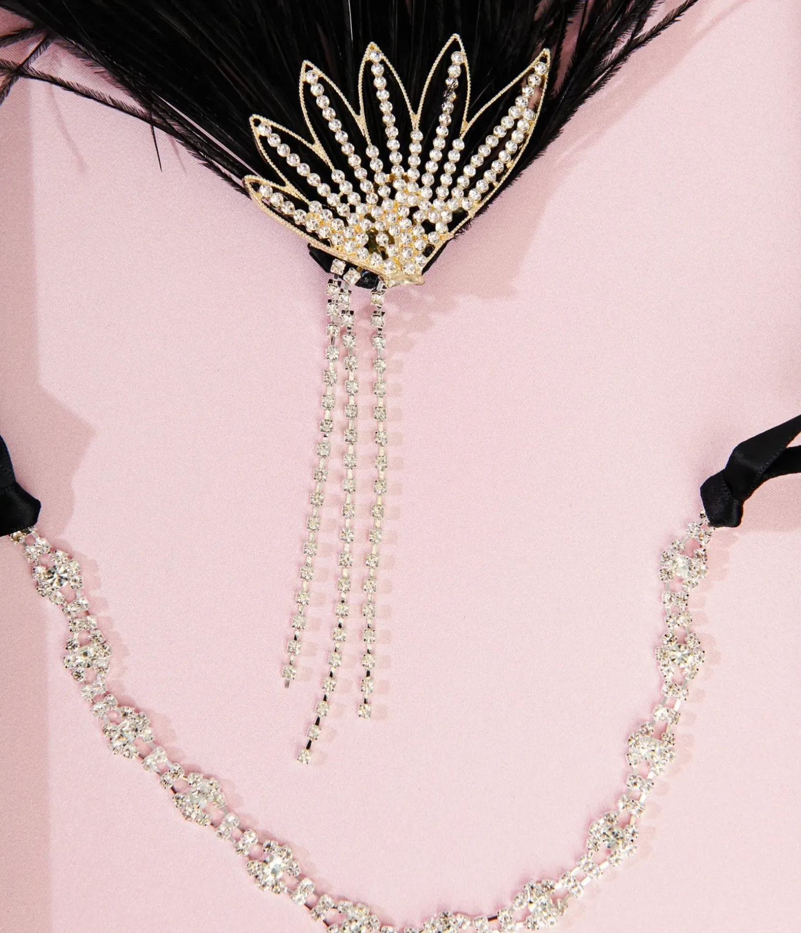 Unique Vintage Special Occasion|All Things Black>1920s White Rhinestone & Black Feather Flapper Headband