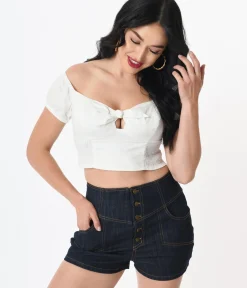 Unique Vintage Blouses>1960s White Turner Crop Top