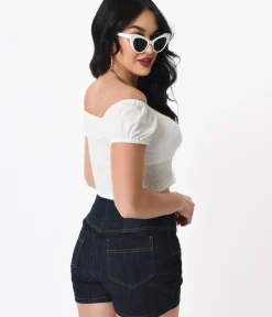 Unique Vintage Blouses>1960s White Turner Crop Top