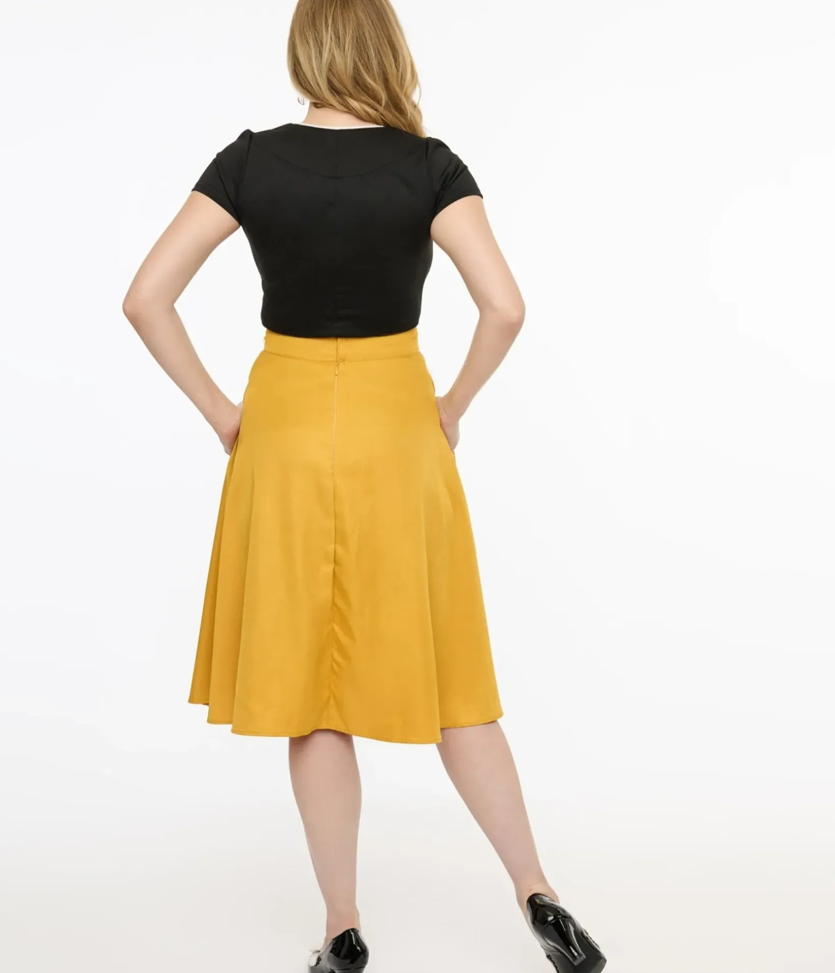 Unique Vintage Skirts>1950s Yellow High Waist Vivien Swing Skirt