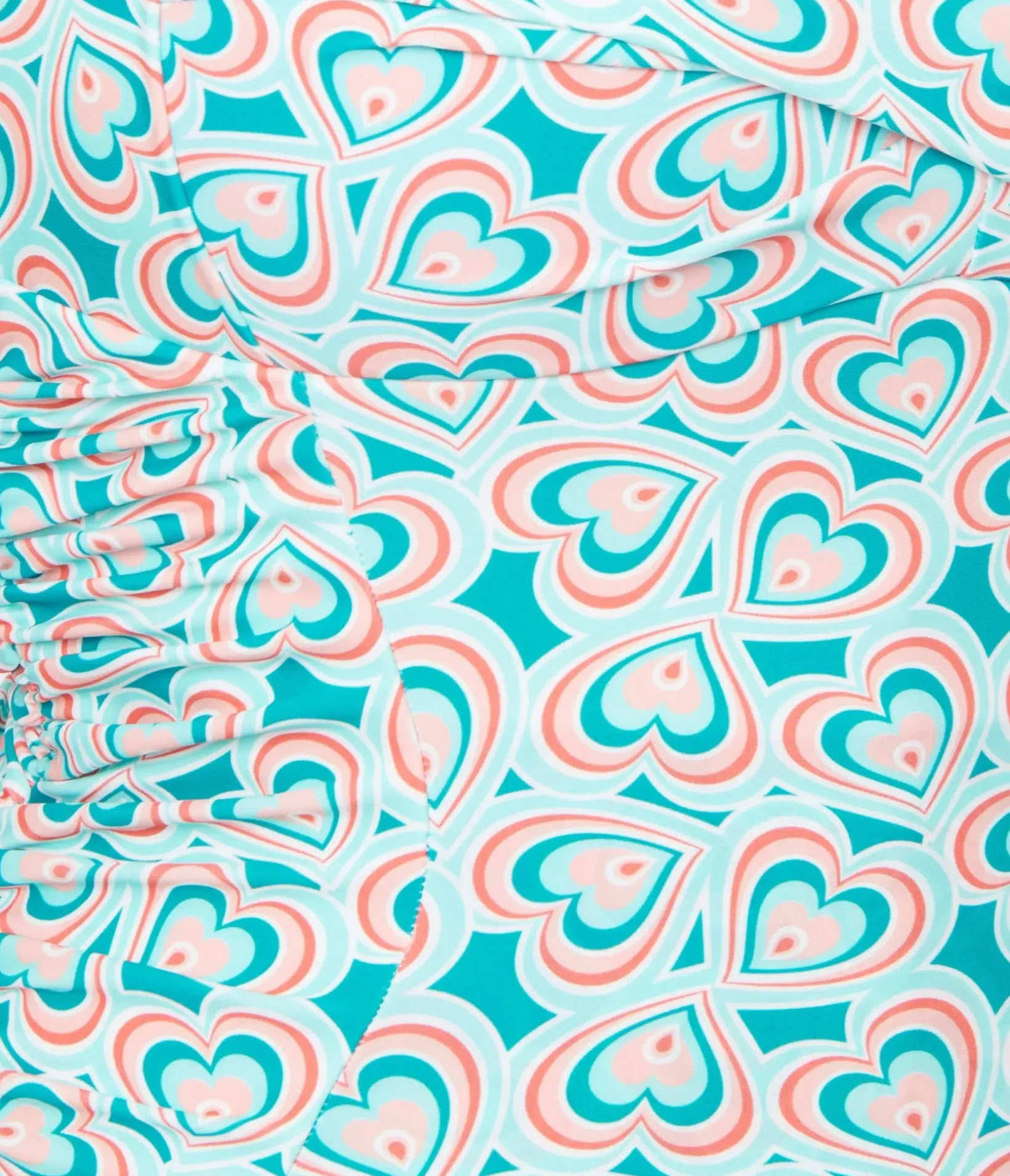 Unique Vintage One Piece Swim>Turquoise Retro Hearts Corinne Sheath Swimsuit