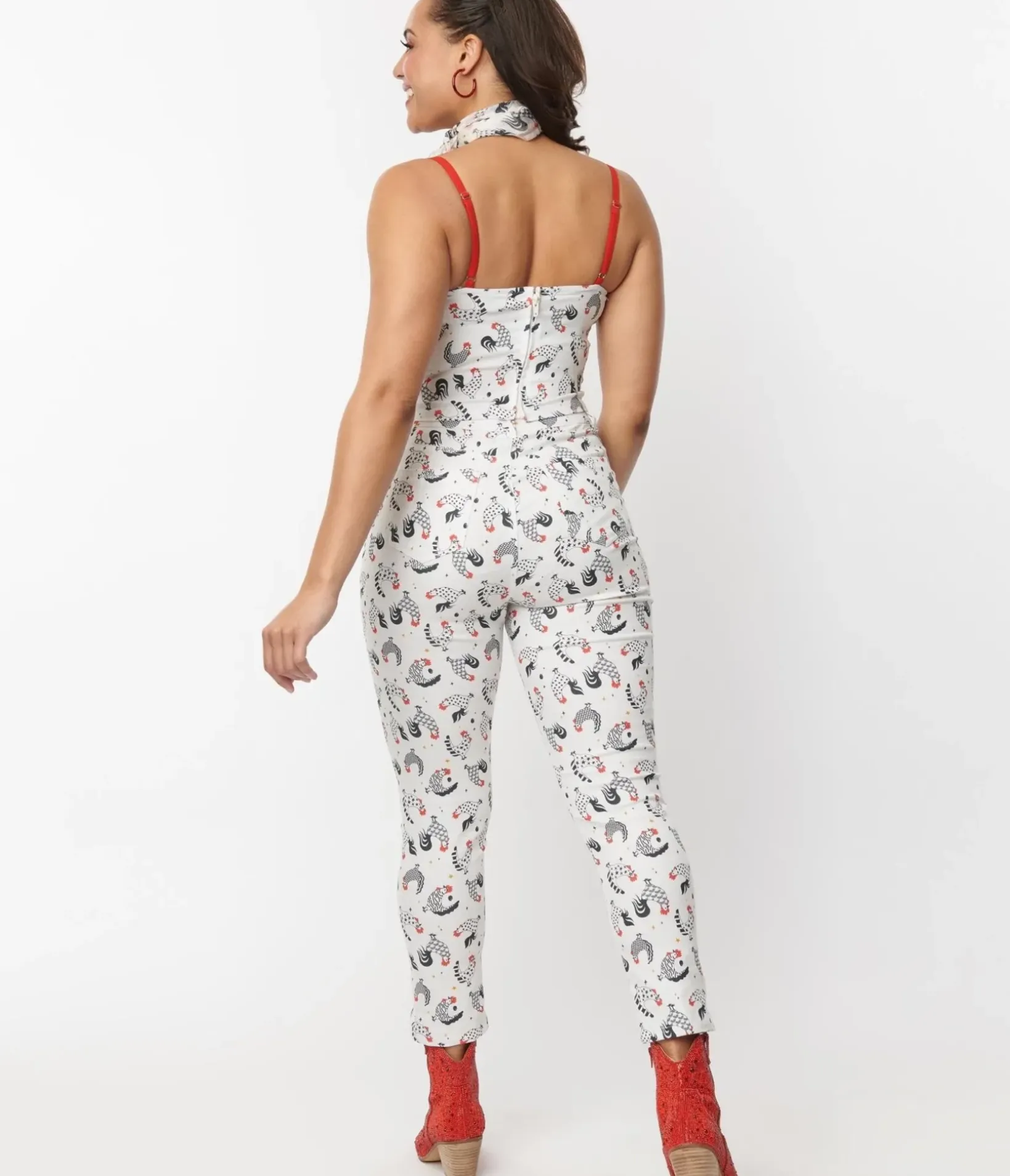 Unique Vintage Pants>White Chicken Print Cropped Capris