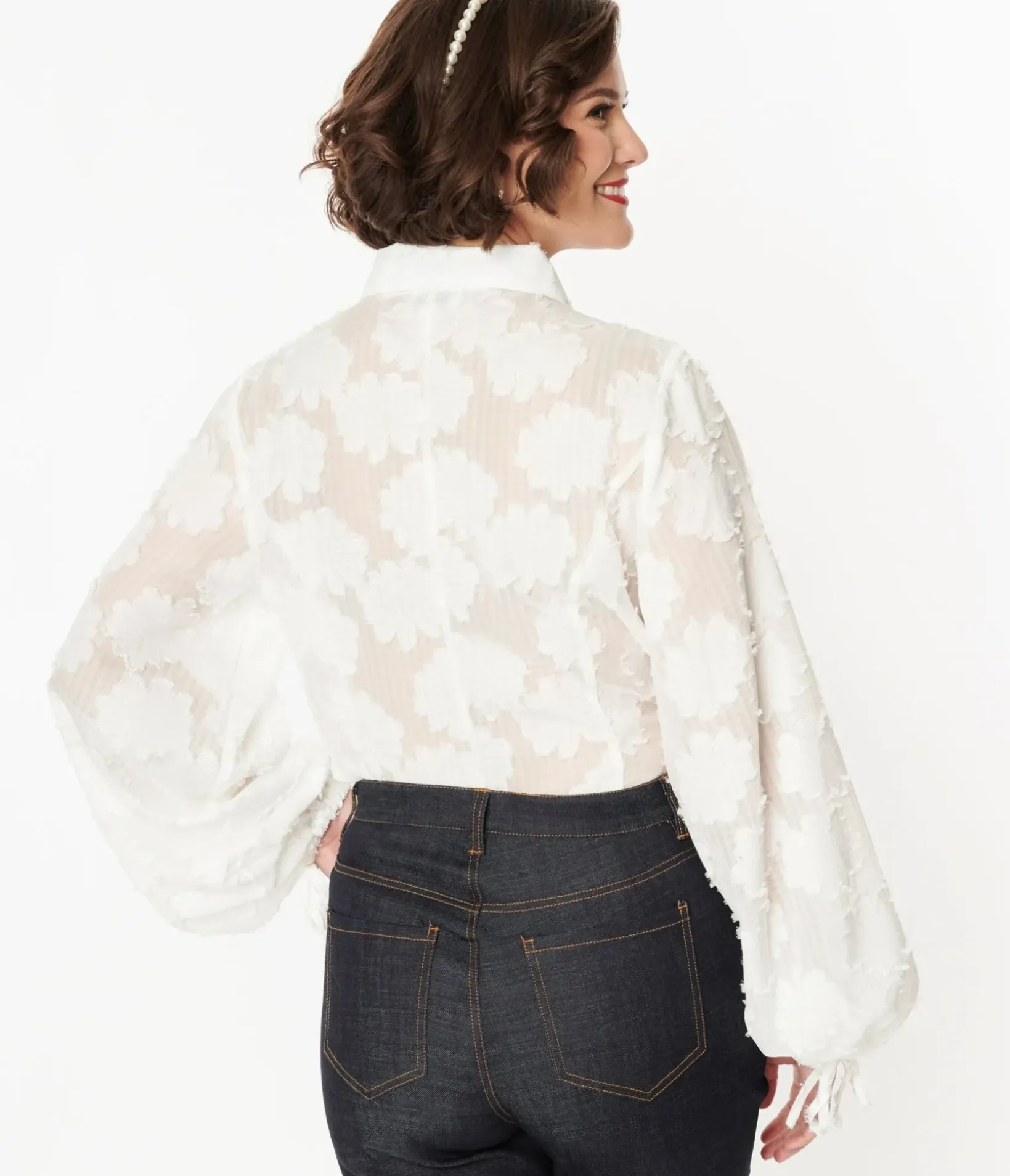 Unique Vintage Blouses|Blouses>White Floral Francesca Blouse