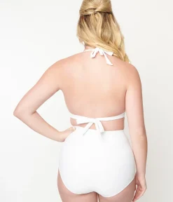 Unique Vintage Swim Tops|Two Piece Swim>White Halter Swim Top