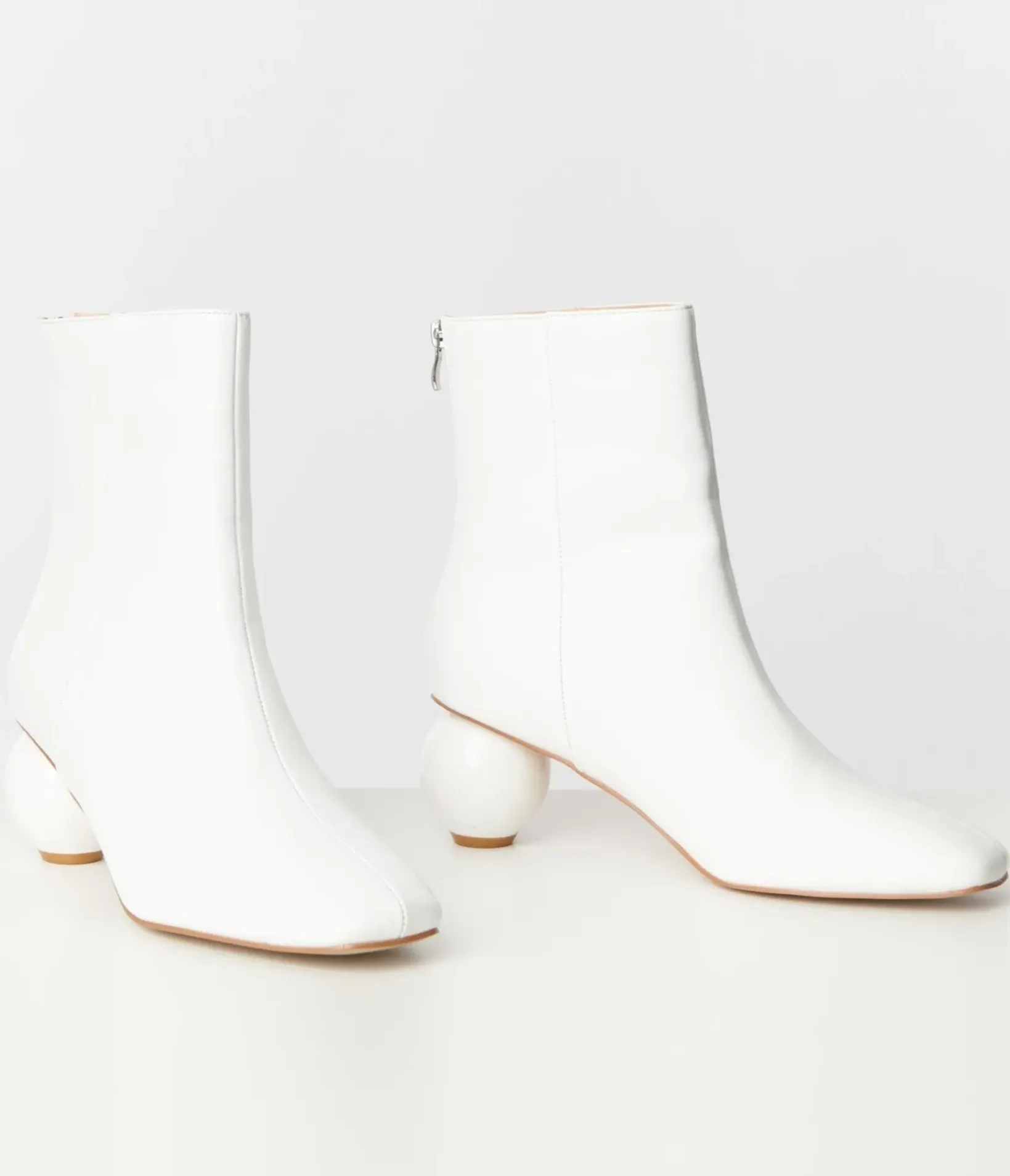 Unique Vintage Special Occasion|Boots>White Leatherette Ball Heel Booties