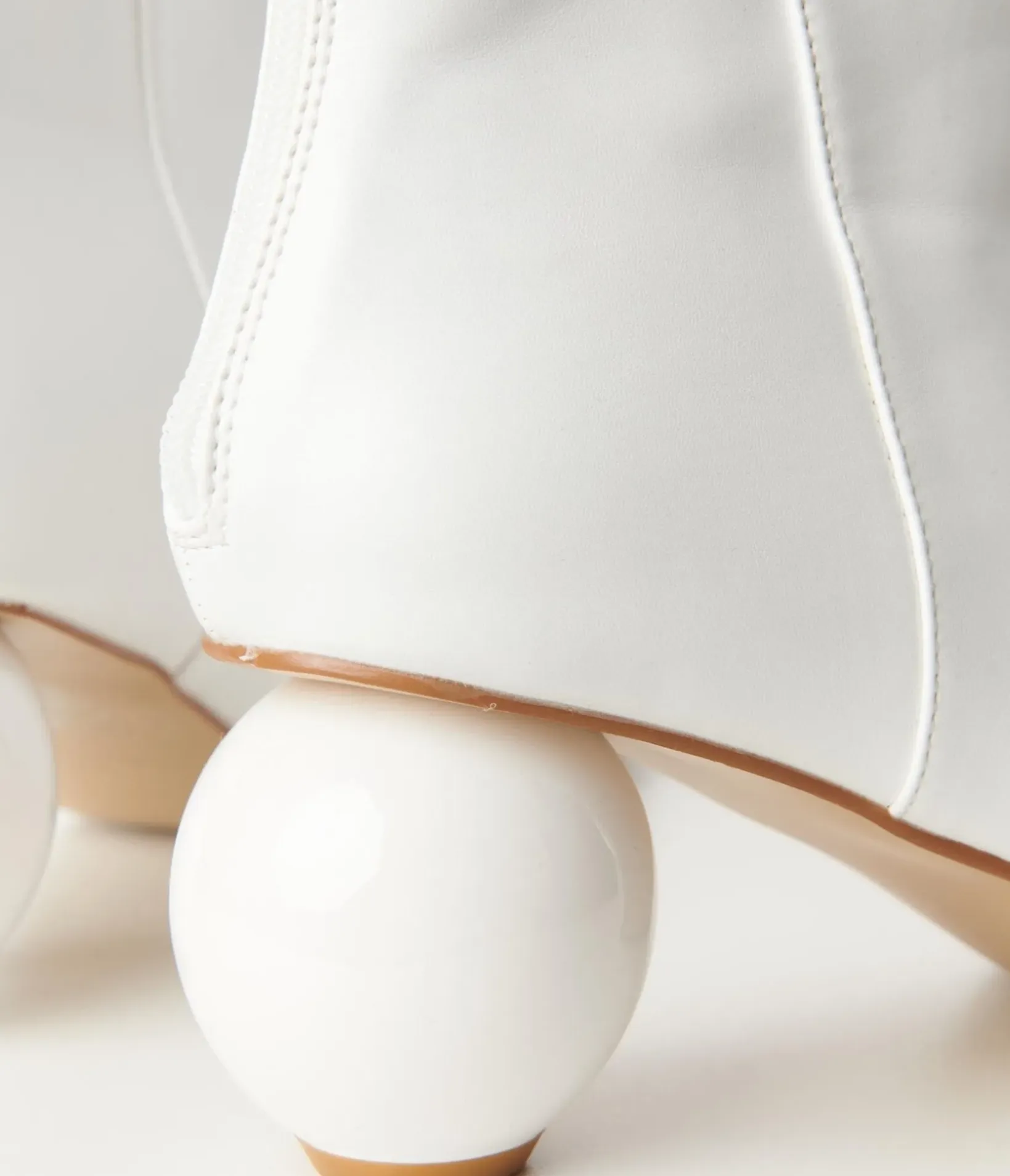 Unique Vintage Special Occasion|Boots>White Leatherette Ball Heel Booties
