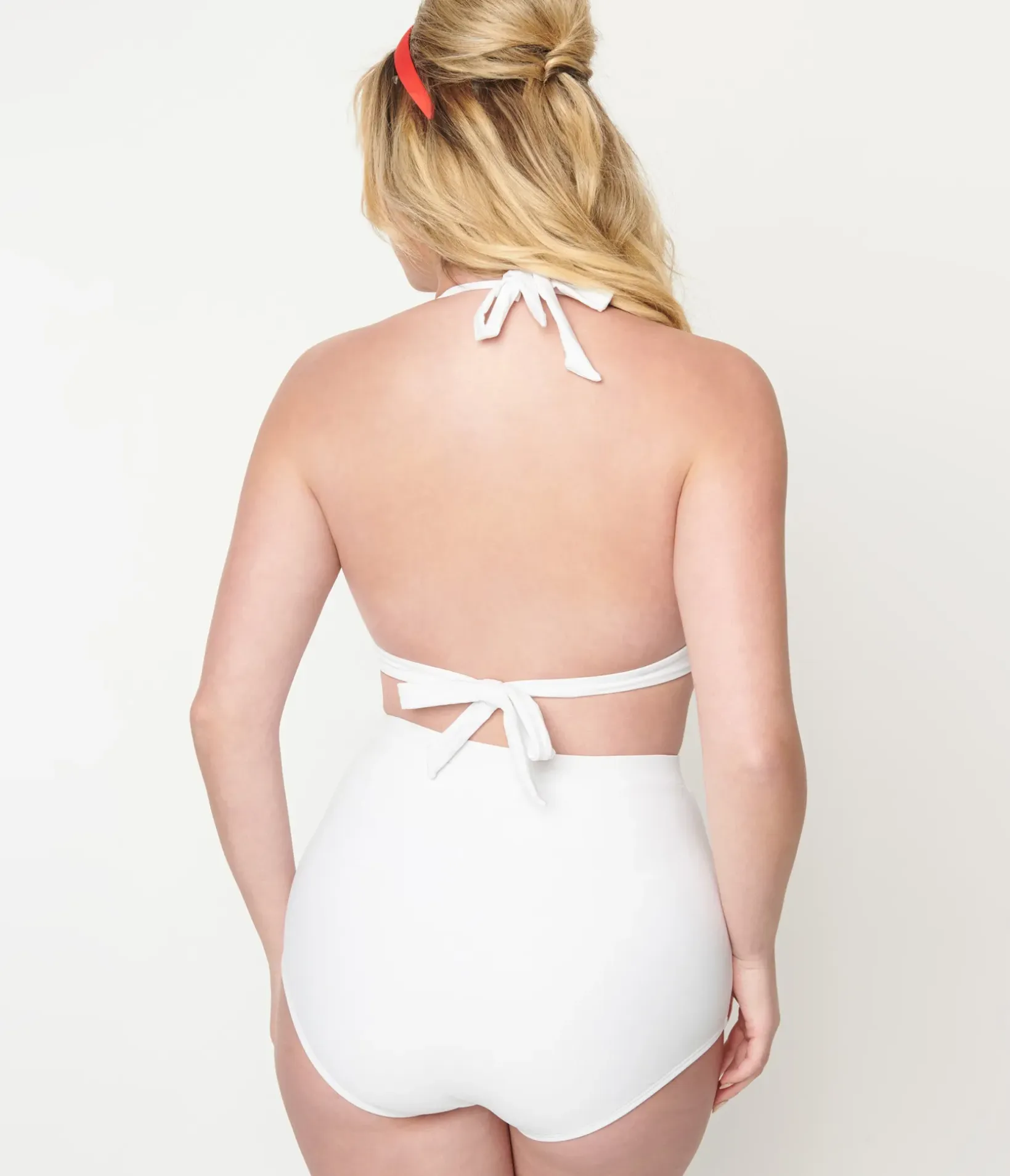 Unique Vintage Swim Bottoms|Two Piece Swim>White Ruched Swim Bottom