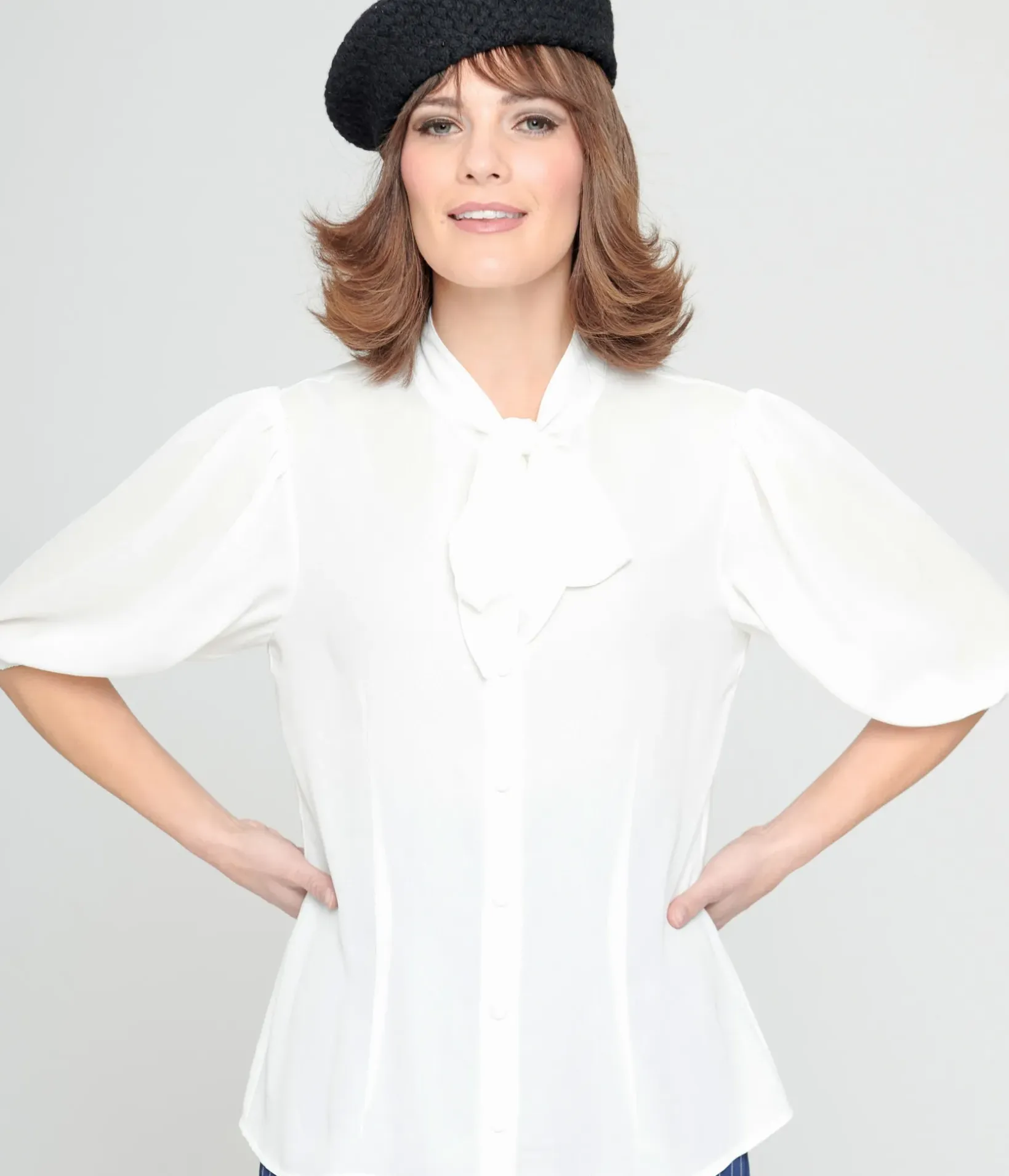 Unique Vintage Blouses>White Tie Neck Gwen Blouse