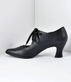 Unique Vintage Special Occasion|Heels>Vintage Style Black Leatherette Bow Tie Pointed Toe Heels