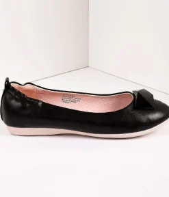 Unique Vintage Flats>Vintage Style Black Leatherette & Geometric Gem Ballet Flats