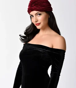 Unique Vintage Special Occasion|Flapper Accessories>Vintage Style Burgundy Velvet Knotted Turban