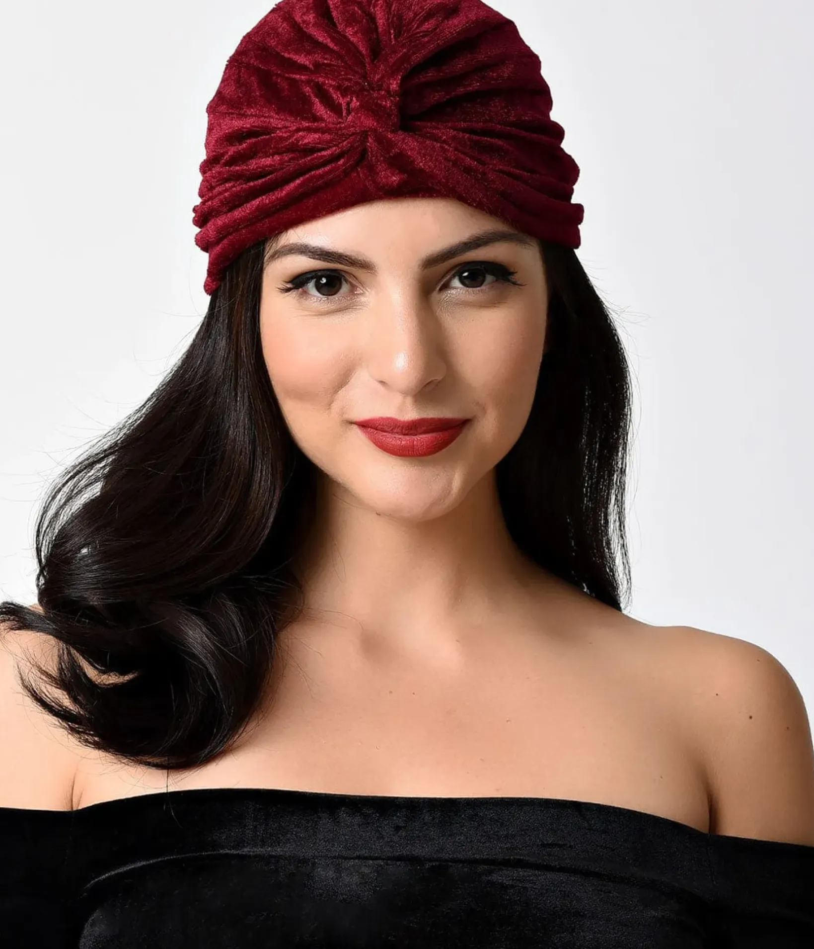 Unique Vintage Special Occasion|Flapper Accessories>Vintage Style Burgundy Velvet Knotted Turban
