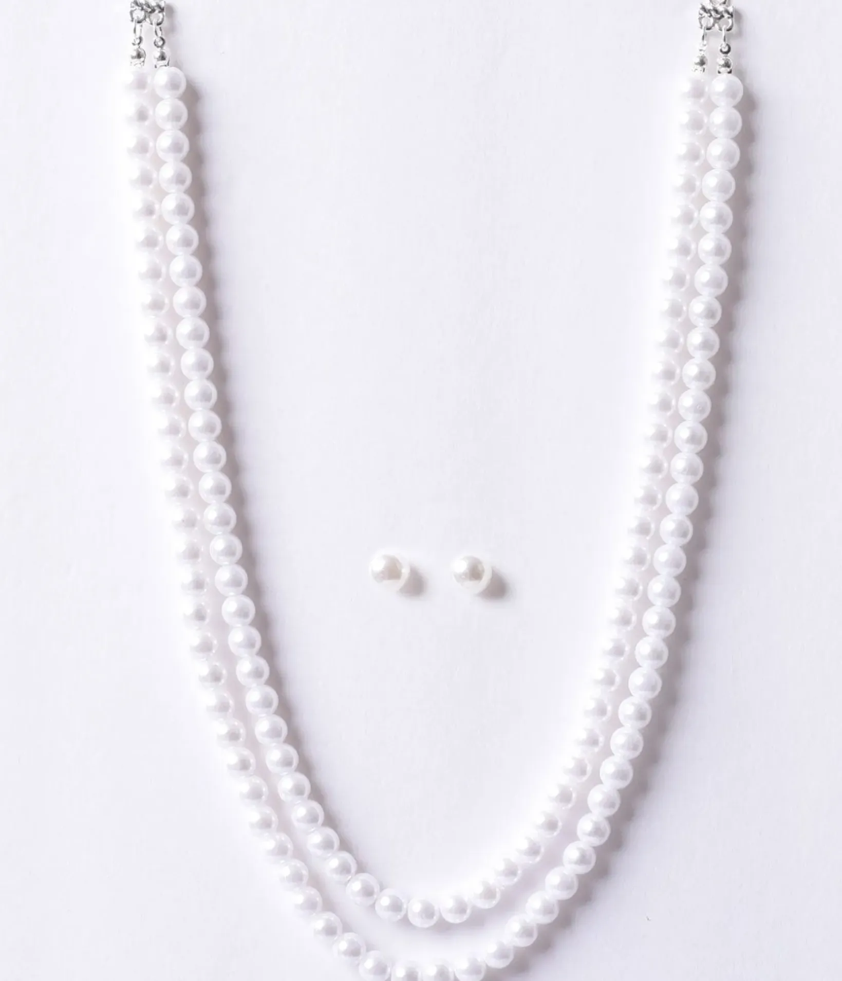 Unique Vintage Special Occasion|Prom Accessories>Vintage Style Ivory Pearl Beaded Double Necklace & Earring Set