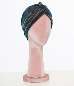 Unique Vintage Special Occasion|Flapper Accessories>Vintage Style Multicolor Metallic Blue Knotted Turban