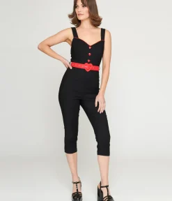 Unique Vintage Rompers & Jumpsuits|Rompers & Jumpsuits>Voodoo Vixen Black & Red Heart Buckle Capri Jumpsuit