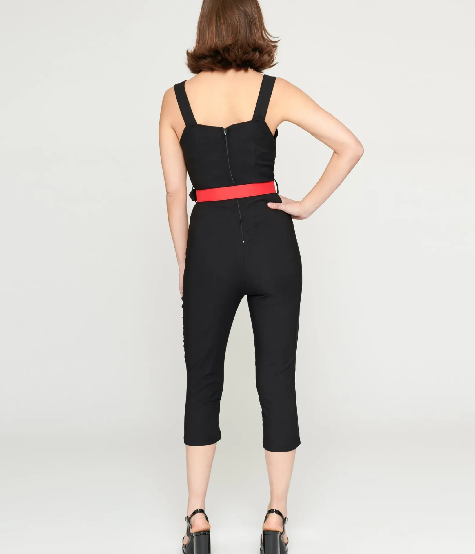 Unique Vintage Rompers & Jumpsuits|Rompers & Jumpsuits>Voodoo Vixen Black & Red Heart Buckle Capri Jumpsuit