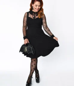 Unique Vintage Swing|Pocket Dresses>Voodoo Vixen Black Spider Web Swing Dress