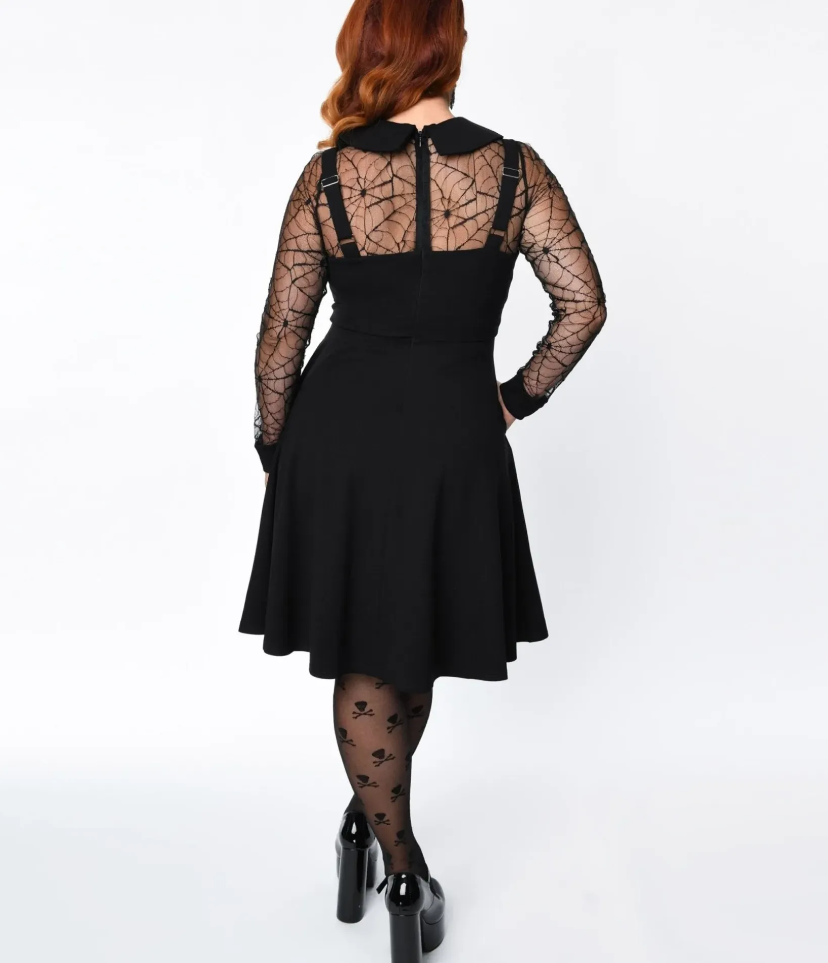 Unique Vintage Swing|Pocket Dresses>Voodoo Vixen Black Spider Web Swing Dress