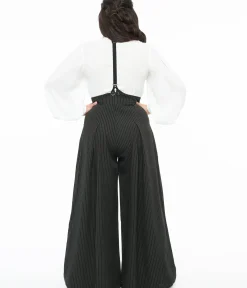 Unique Vintage Pants|Pants>Voodoo Vixen Black & White Pinstripe Suspender Trousers