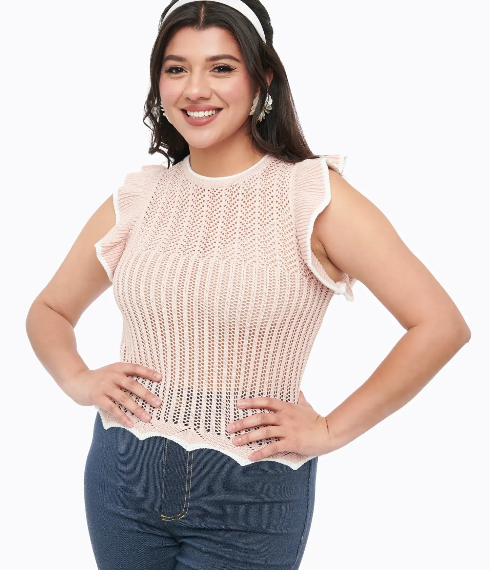 Unique Vintage Work Wear|All Things Pink>Voodoo Vixen Pink Ruffle Knit Crop Top
