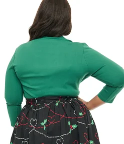 Unique Vintage Work Wear>Voodoo Vixen Plus Size 1950s Green Jersey Knit Top