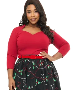 Unique Vintage Work Wear|All Things Red>Voodoo Vixen Plus Size 1950s Red Jersey Knit Top
