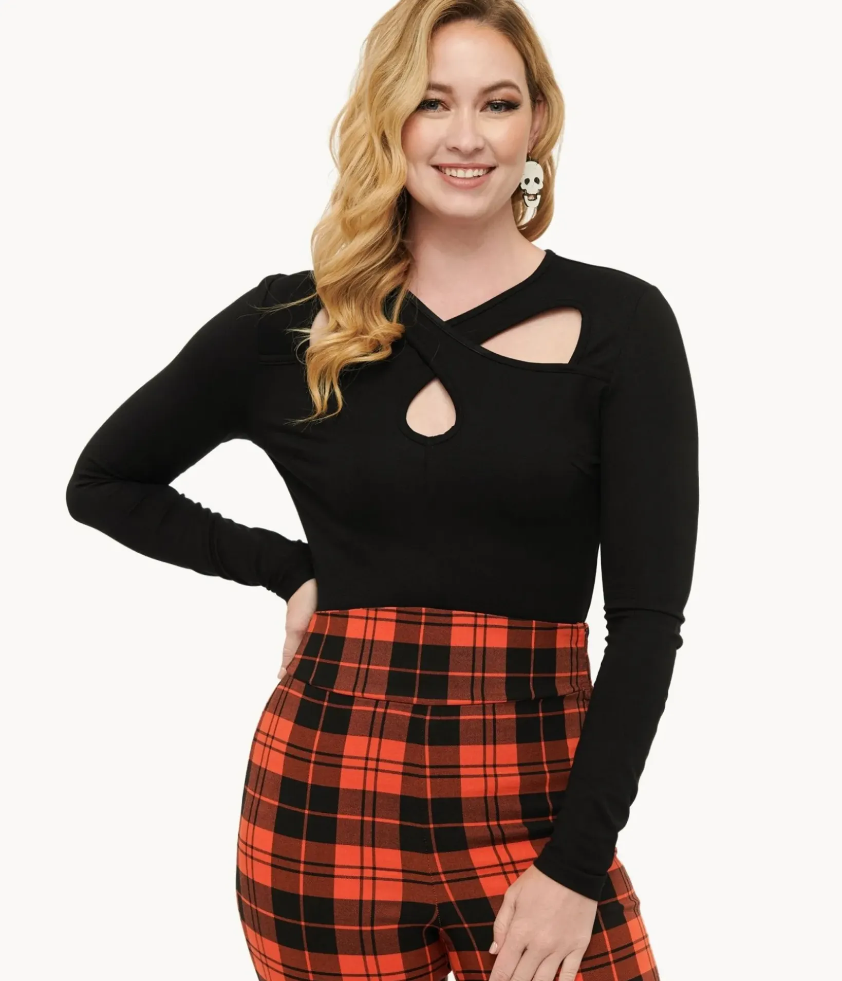 Unique Vintage Blouses|All Things Black>Voodoo Vixen 1950s Black Criss Cross Keyhole Top
