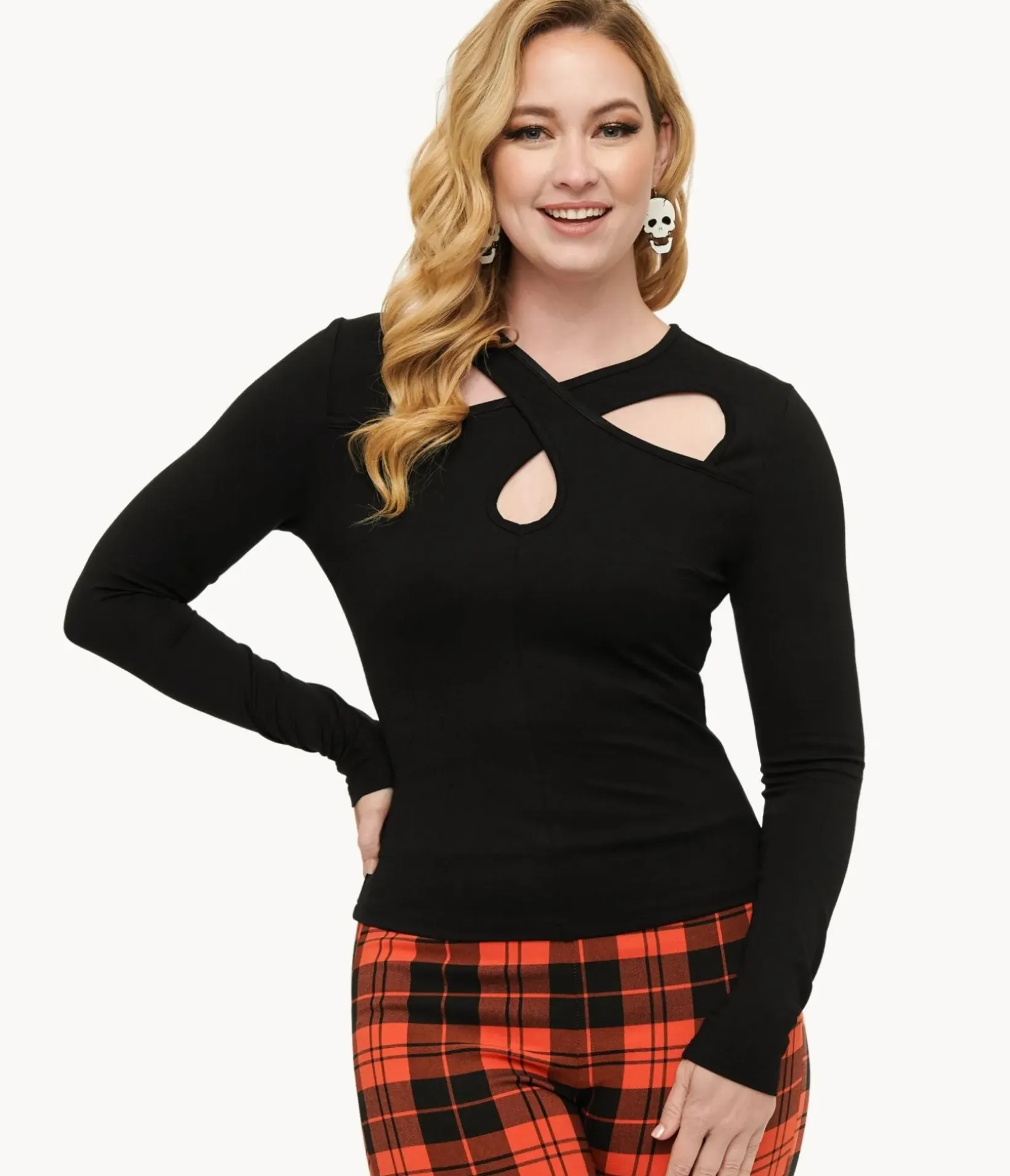 Unique Vintage Blouses|All Things Black>Voodoo Vixen 1950s Black Criss Cross Keyhole Top