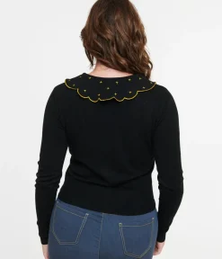 Unique Vintage Sweaters & Cardigans|Work Wear>Voodoo Vixen 1950s Black Midnight Mushroom Cardigan
