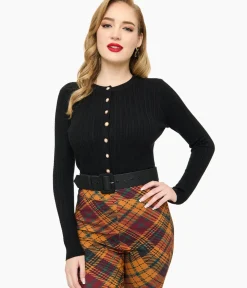 Unique Vintage Sweaters & Cardigans|All Things Black>Voodoo Vixen 1950s Black Textured Cardigan