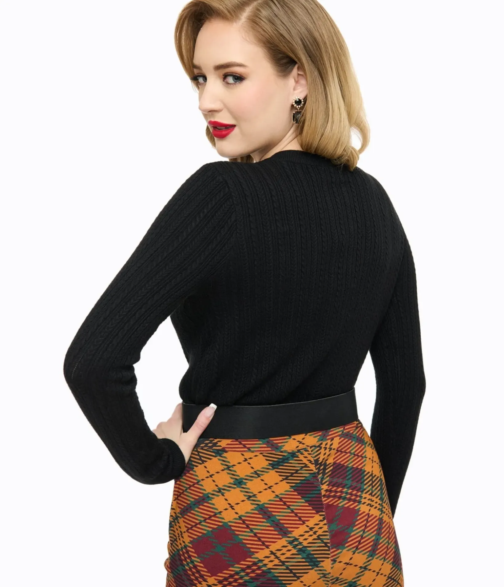 Unique Vintage Sweaters & Cardigans|All Things Black>Voodoo Vixen 1950s Black Textured Cardigan