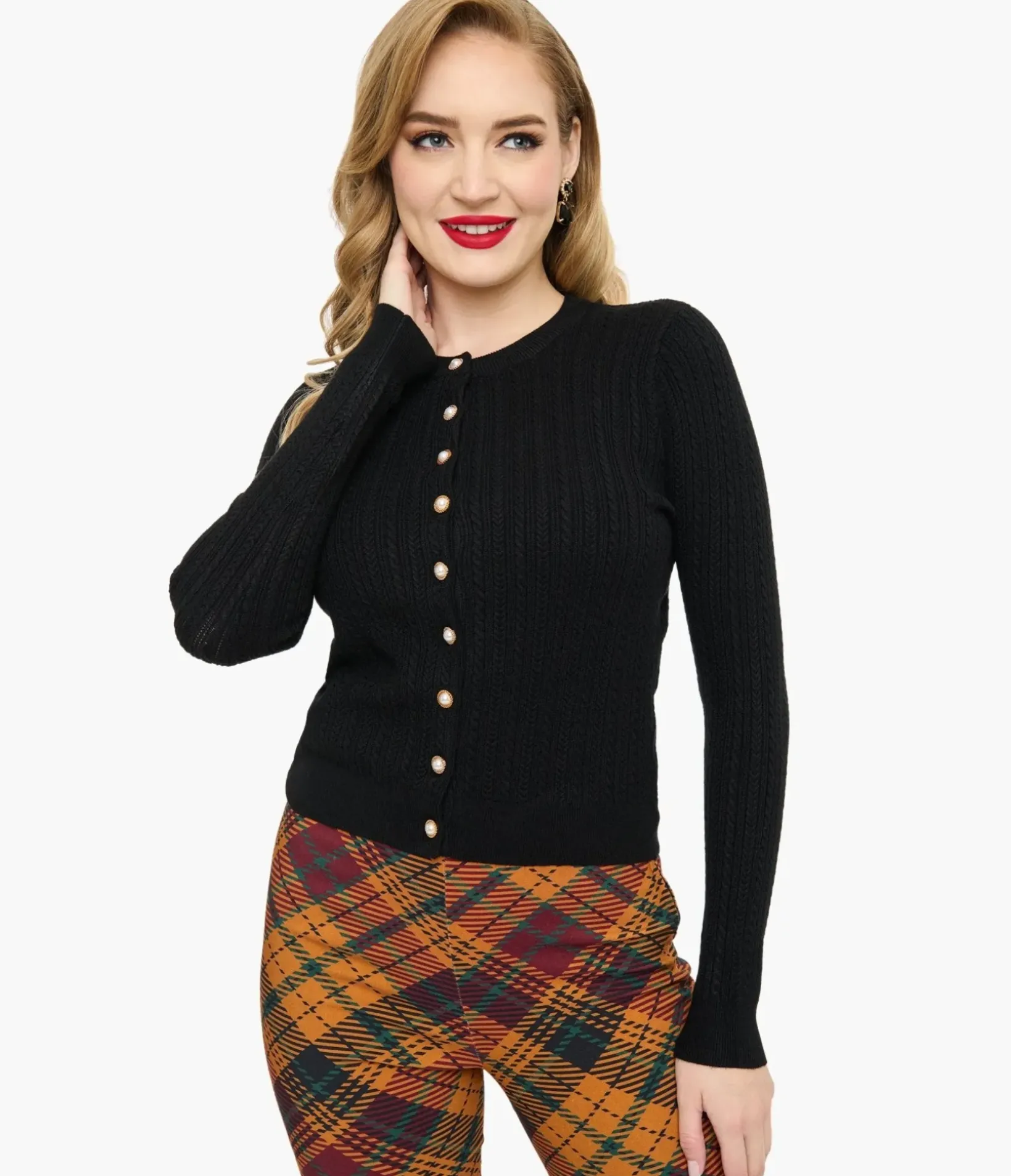 Unique Vintage Sweaters & Cardigans|All Things Black>Voodoo Vixen 1950s Black Textured Cardigan