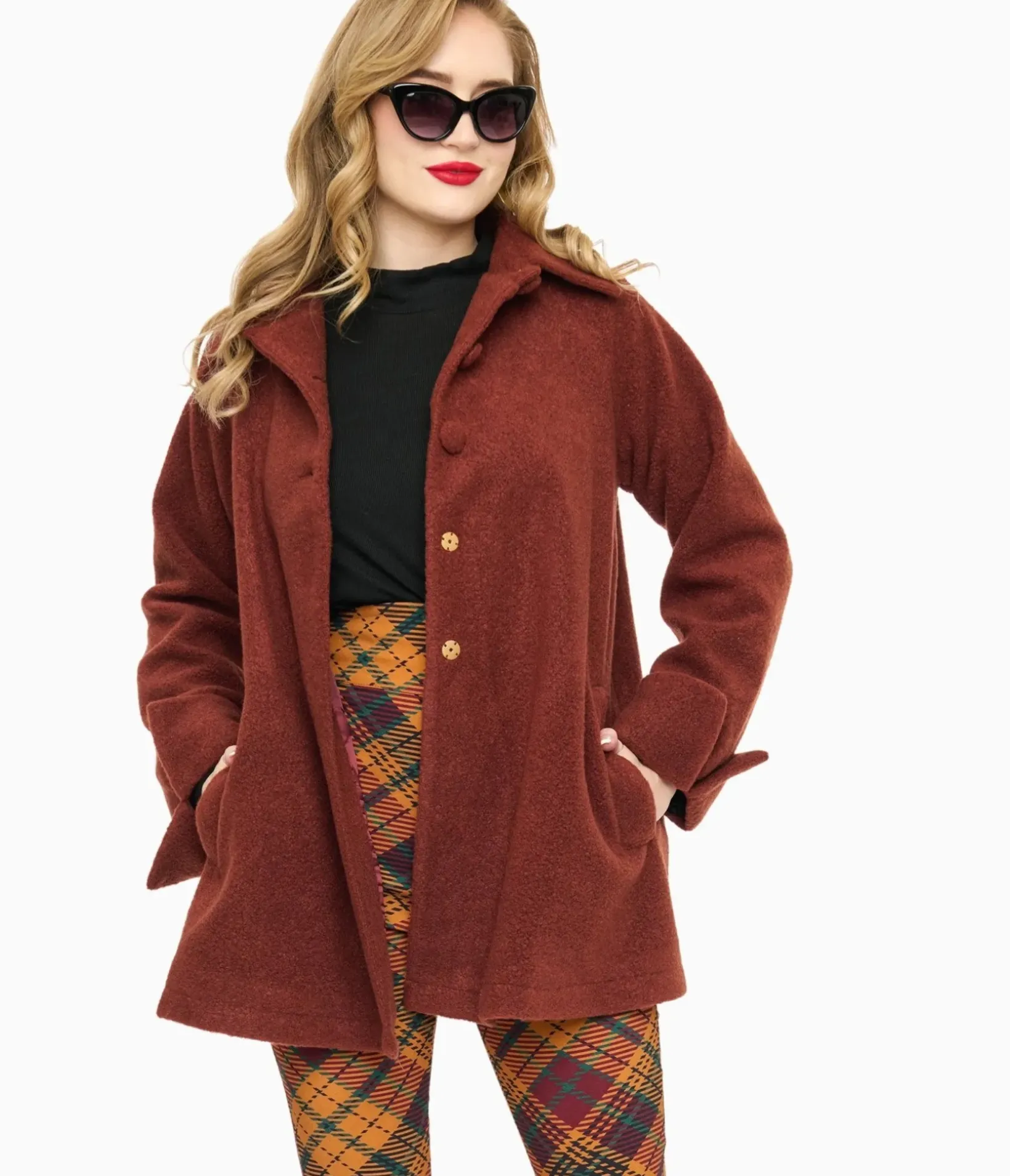 Unique Vintage Coats & Jackets|Work Wear>Voodoo Vixen 1960s Brown A-Line Coat